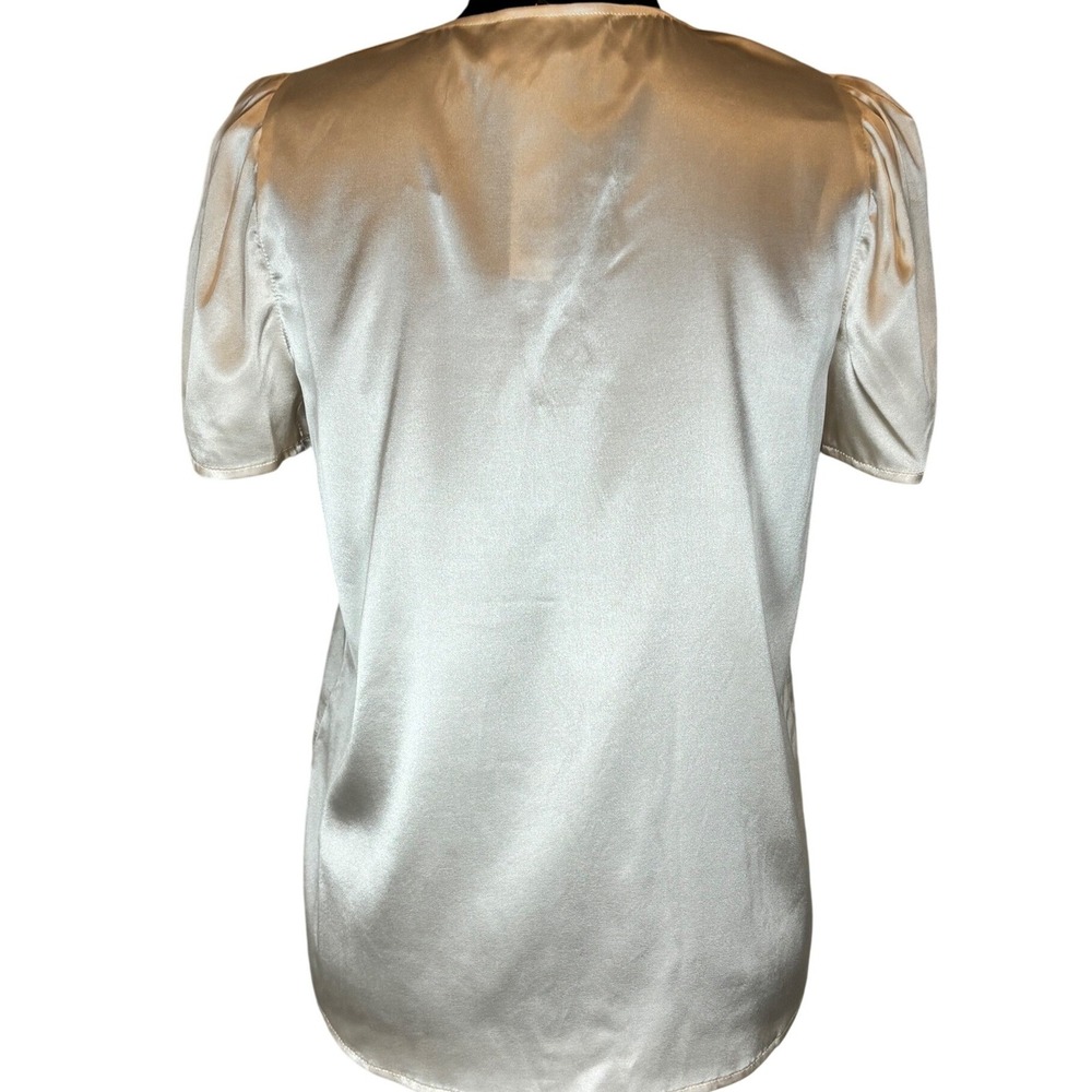 NWT Antonio Melani Silk Blend Button Front VNeck Puff Sleeve Blouse Champagne XS - Picture 3 of 8
